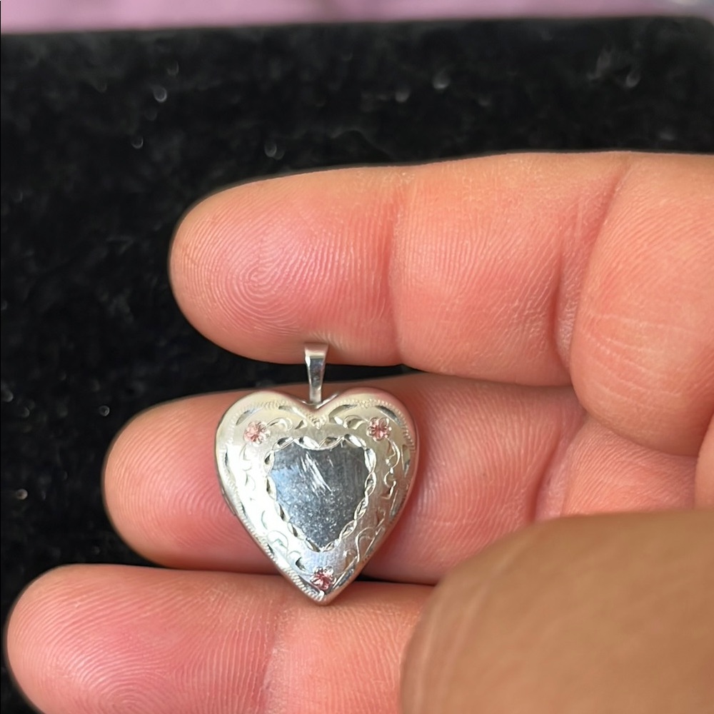 Silver and Pink Heart Necklace with Vintage Scrollwork